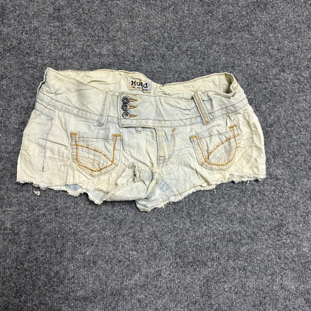 Mudd Denim Shorts Womens Size 7 Light Wash Low Rise Frayed Hem Y2K Casual